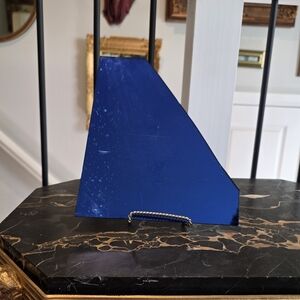 Vintage Geometric Cobalt Blue Mirror Glass Panel | Asymmetrical DIY Craft Supply
